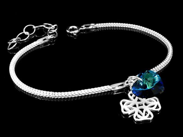 SIDABRINĖ DOBILO ŠIRDIES APYRANKĖ SWAROVSKI 925 - Image 2