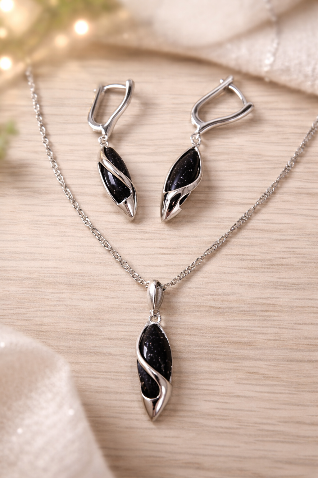 sidabrinis papuošalų komplektas Kairo naktis 925 sidabras